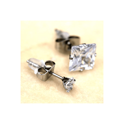 Pair of 316L Surgical Steel Clear Princess Cut CZ Stud Earrings