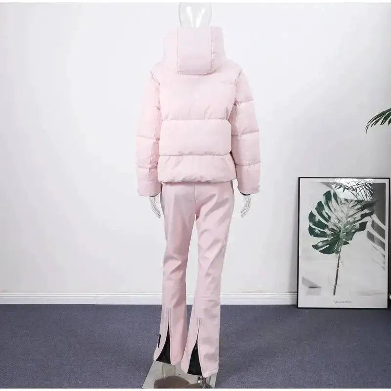 Women Fur Collar Hooded Skiwear Fashion Solid Thicken Zipper High Waist Slim Outdoor Overalls Jumpsuit Lady Winter Outwear by Dropshipman