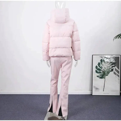 Women Fur Collar Hooded Skiwear Fashion Solid Thicken Zipper High Waist Slim Outdoor Overalls Jumpsuit Lady Winter Outwear by Dropshipman