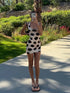 Women Two Tone Dot Print Long Sleeve Split Midi Dress Y2K Deep V Drawstring Slim Mermaid Skirt 2026 Street Club Party Outfit SHOPEZRA L.L.C.
