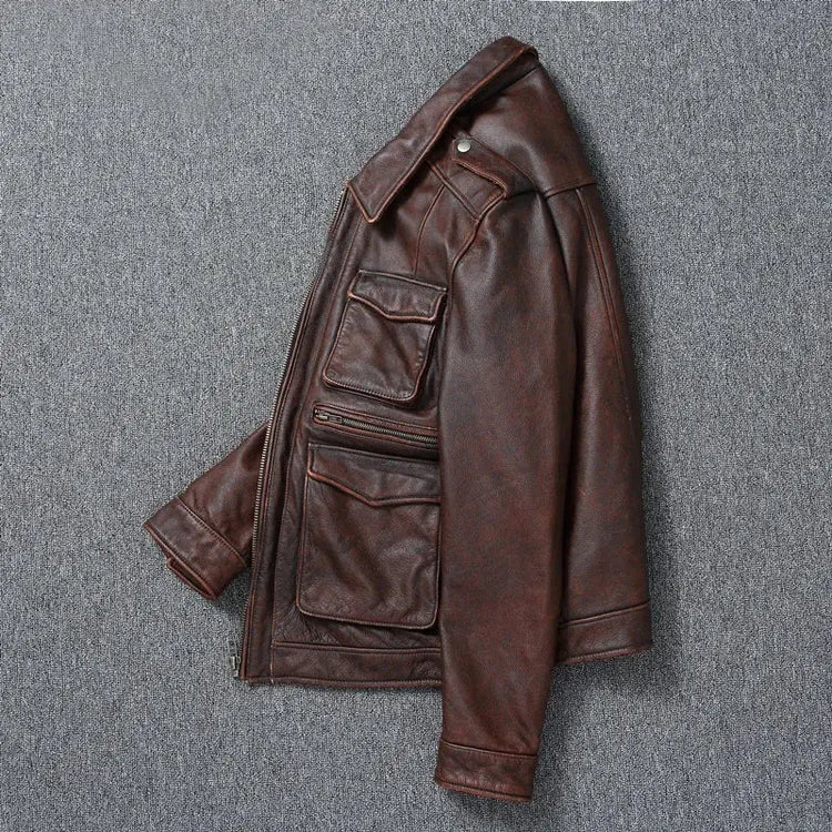 Vintage Red Brown Genuine Leather Jacket Men Soft Real Cowhide Black Winter Coat Biker Jackets Jaqueta Masculina De Couro SHOPEZRA L.L.C.