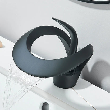Solid Brass Waterfall Basin Faucet Single Handle Hot Cold Water Mixer Tap For Bathroom Sink