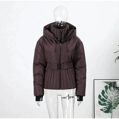 Women Fur Collar Hooded Skiwear Fashion Solid Thicken Zipper High Waist Slim Outdoor Overalls Jumpsuit Lady Winter Outwear by Dropshipman