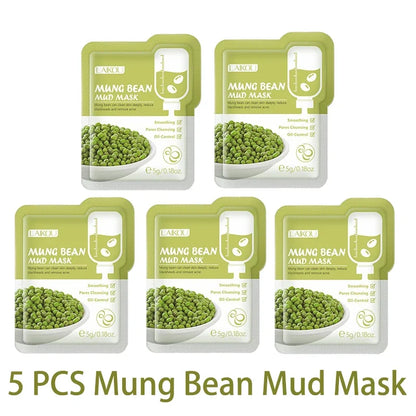 LAIKOU 5pcs Mud Mask Clay Mask Sakura Matcha Eggplant Tea Tree Mung Bean Oil-Control Deep Cleansing Repairing Facial Skin Care