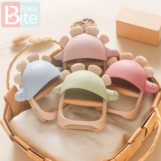 Baby Silikon-Beißring Dinosaurier Silikonhandschuhe Baby-Pflegeutensilien 0-12 Monate Zahnpflege Silikon-Rasselspielzeug Kaugummi Baby