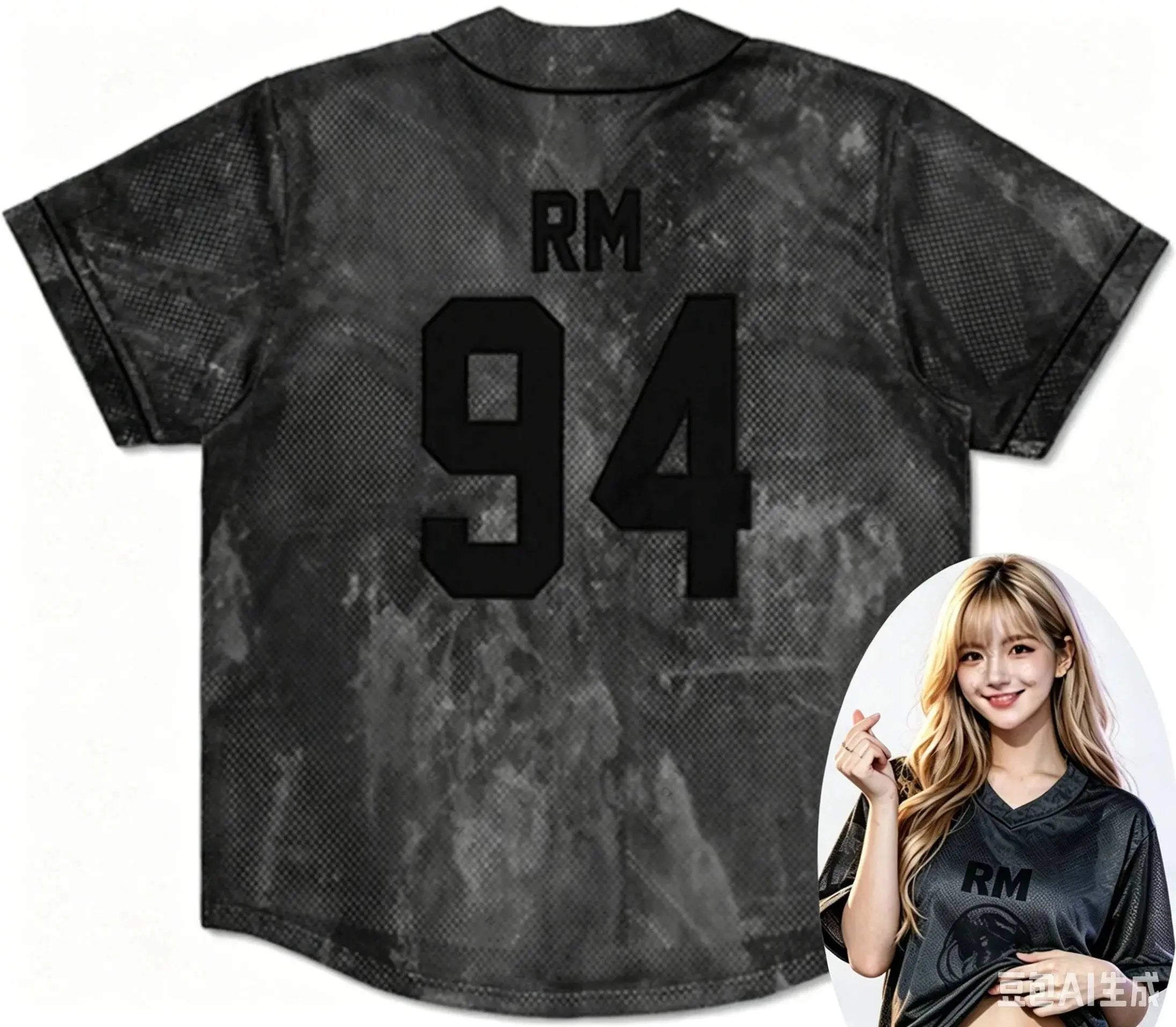 Black V-neck T-shirt with personalized print for men and women, suitable for street dance, sports, and family matching.
