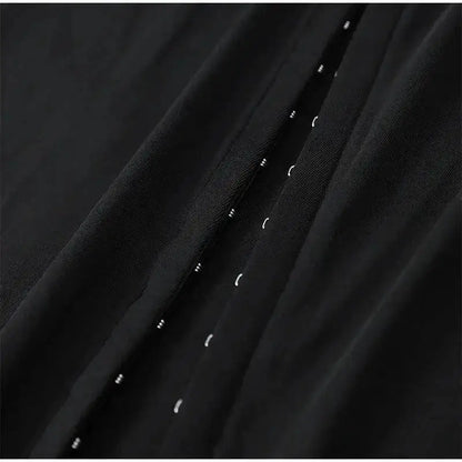 Y2k Black Hollow Out Slit Dress Women Solid Short Sleeve High Neck Slim Fit Maxi Dresses Lady Fashion Evening Party Club Robe by Dropshipman