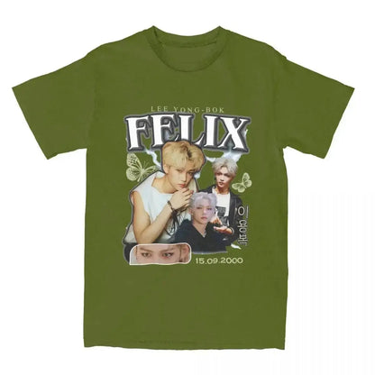 Men FELIX Korean Kpop Singer T Shirts Idol Cotton Clothing Summer Vintage Short Sleeve T-Shirt O Neck Harajuku Tshirt by Dropshipman