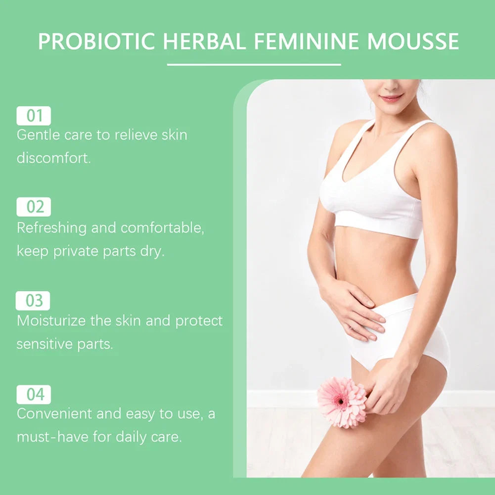 60ml Probiotics Herbal Female Intimate Hygiene Mousse Gentle Daily Wash Ph Balanced Gentle Daily Cleanse Comfort Irritation-Free