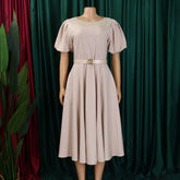 Elegant Office Dress for Women Professional O Neck Short Sleeve Belt Waisted A Line Mid Calf Formal Business Work Dress Midi New SHOPEZRA L.L.C.