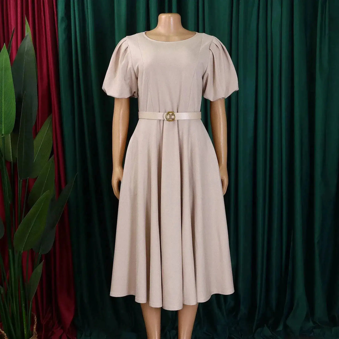 Elegant Office Dress for Women Professional O Neck Short Sleeve Belt Waisted A Line Mid Calf Formal Business Work Dress Midi New by Dropshipman