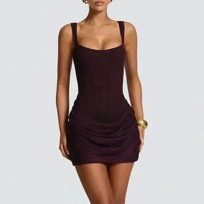 2026 New Sexy Women Square-neck Halter Mini Dress Pleated Sleeveless Backless High Waist Bodycon Dresses Summer Lady Party Robes by Dropshipman