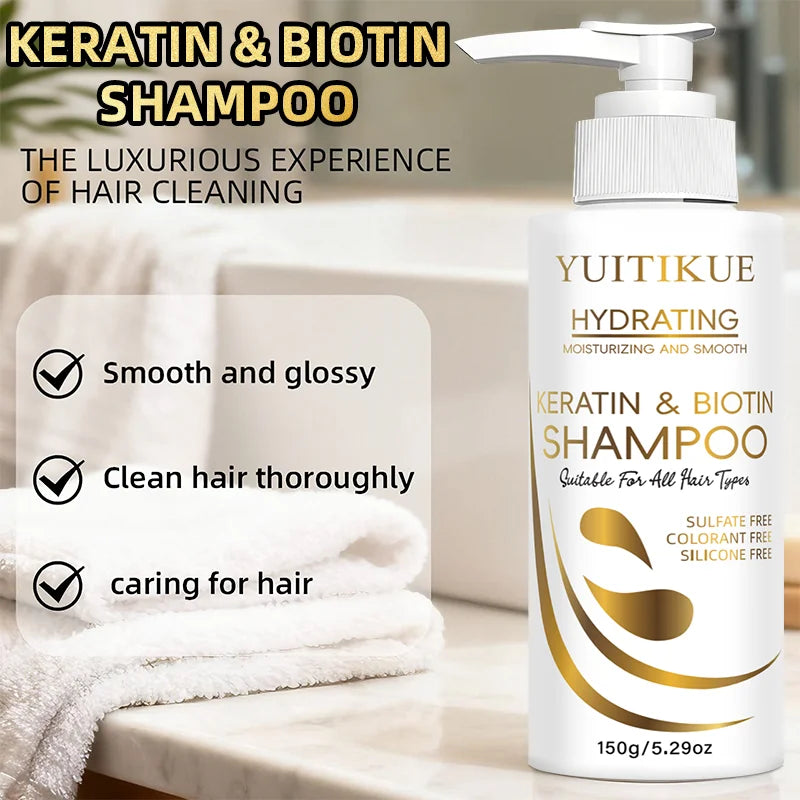 YUITIKUE Keratin &amp; Biotin Hydrating Shampoo | Natural Gentle Formula, Daily Hair Care 150g
