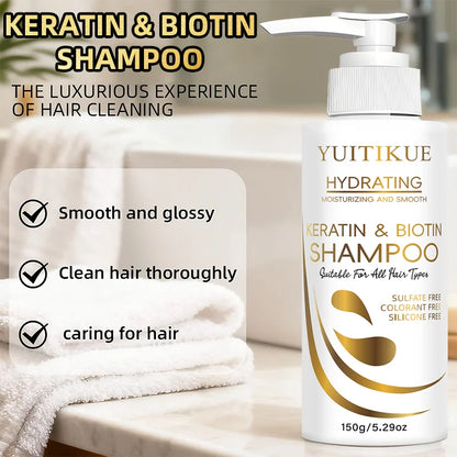 YUITIKUE Keratin &amp; Biotin Hydrating Shampoo | Natural Gentle Formula, Daily Hair Care 150g