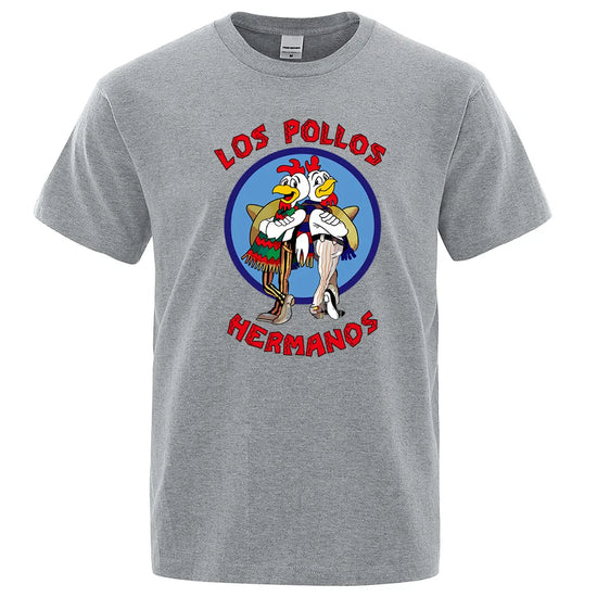 LOS POLLOS Hermanos Lustig bedrucktes T-Shirt Herren Mode Freizeit Kurzarm Sommer Baumwolle Atmungsaktives T-Shirt Hühner Brüder Tee