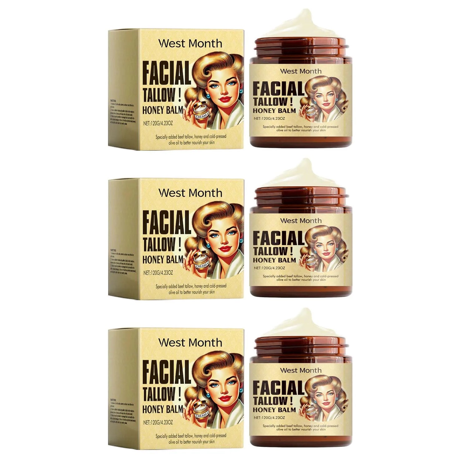 Beef Tallow Face Cream Lasting Moisturizing Soothing Facial Skin Firming Increase Facial Elasticity Nourishing Smooth Skin Care