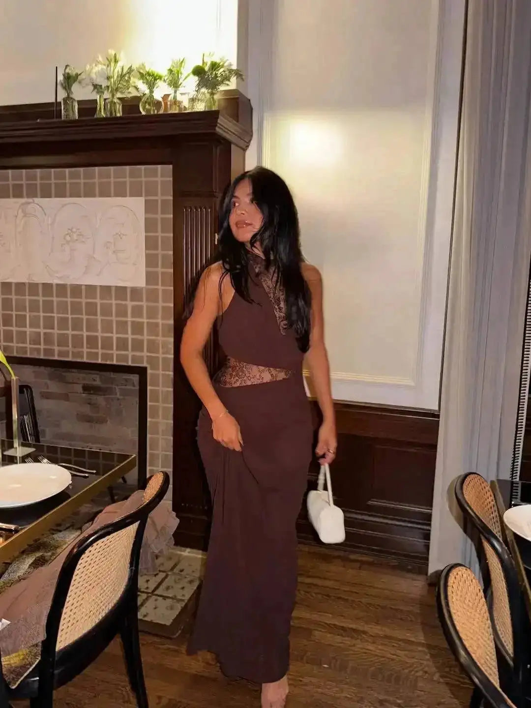 Women Lace Patchwork Sleeveless Pleated Dress Elegant Off-shoulder See Through Long Dresses 2026 Lady Evening Party Vestidos by Dropshipman