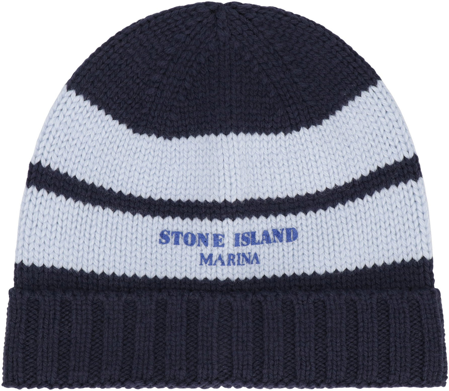 STONE ISLAND Wool Knit Hat with Contrast Stripes and Ribbed Cuff