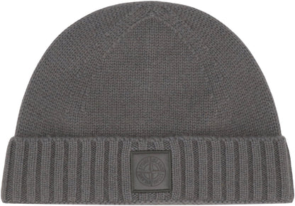 STONE ISLAND Cashmere Hat with Ribbed Cuff and Monochrome Logo