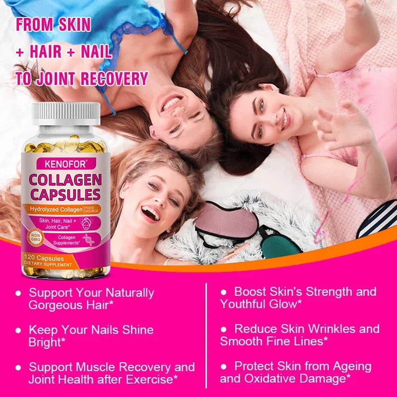 Kenofor 120 Hydrolyzed Collagen Capsules - Support Skin &amp; Joint &amp; Hair &amp; Nail Health - Collagen Supplement