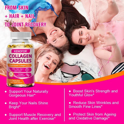 Kenofor 120 Hydrolyzed Collagen Capsules - Support Skin &amp; Joint &amp; Hair &amp; Nail Health - Collagen Supplement