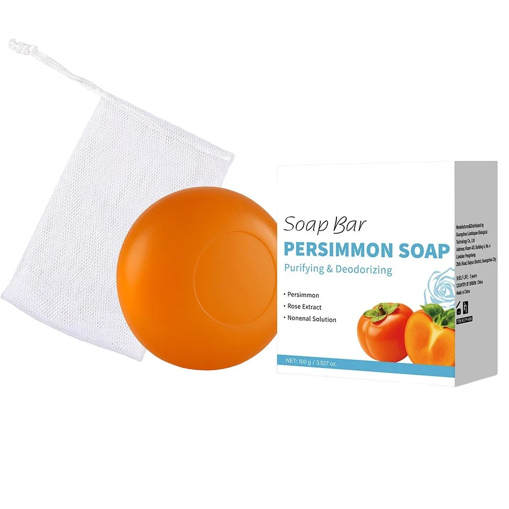 Persimmon Soap Bar Japanese Persimmon &amp; Green Tea Extract For Men and Women Gentle on All Skin Types Deodorizing Soap Rose Scent