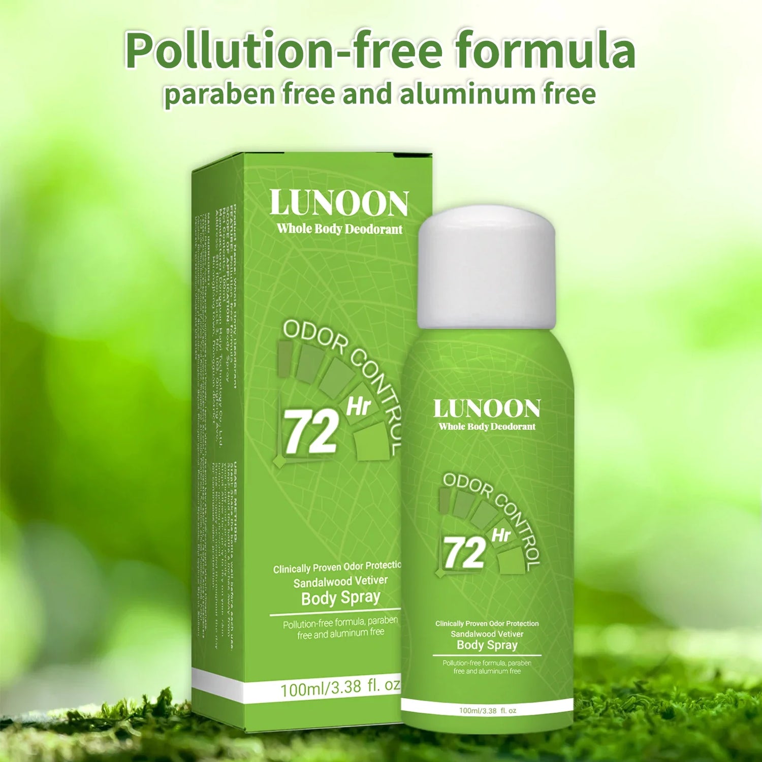 LUNOON Whole Body Deodorant Spray 100ml - Multi-Use for Underarms, Feet &amp; More, 72-Hour Odor Control &amp; Freshness