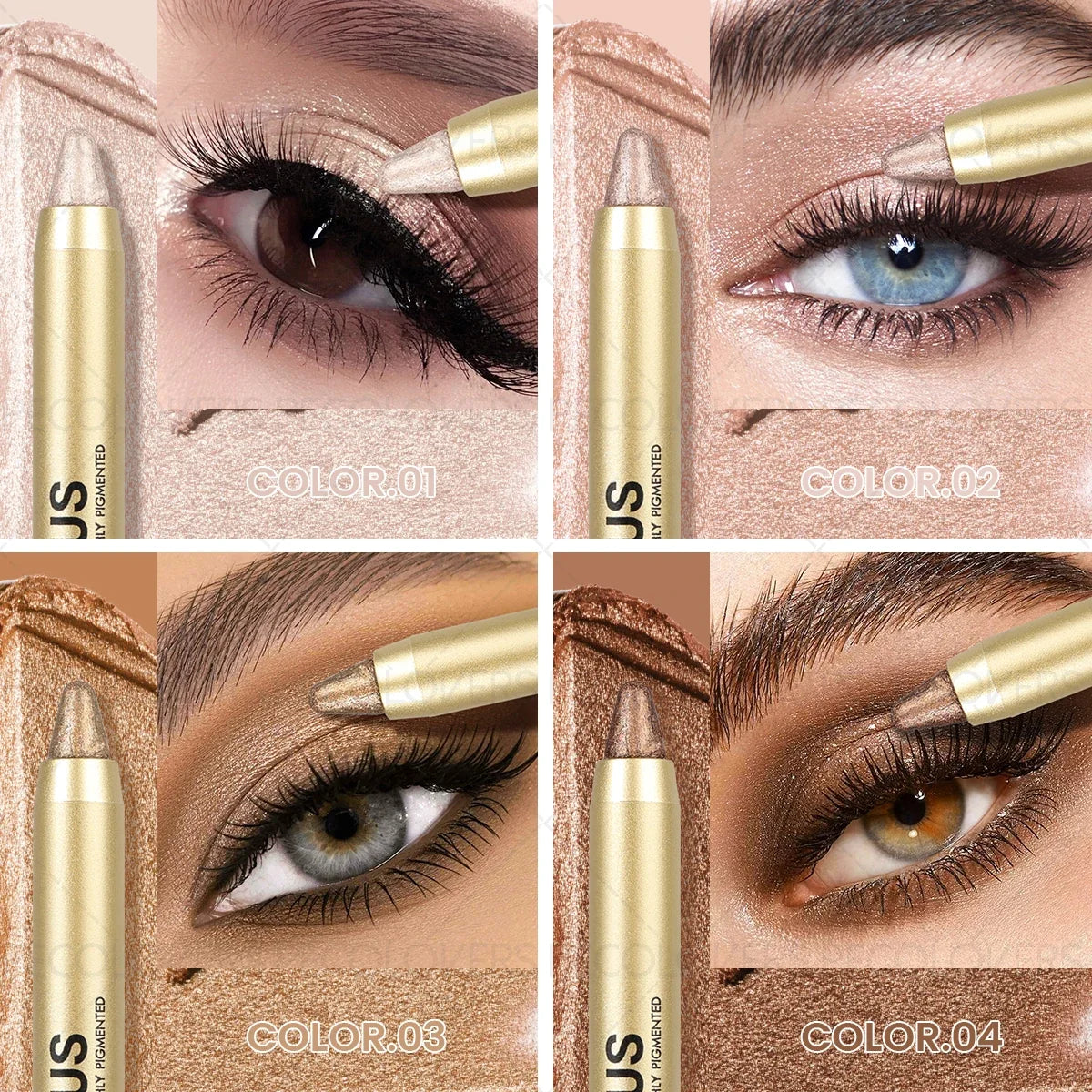 Smudge-Proof &amp; Waterproof Eyeshadow Stick,Dual-Ended Eye with Shadow Stick,Sponge Brush,Glitter &amp; Matte Finishes