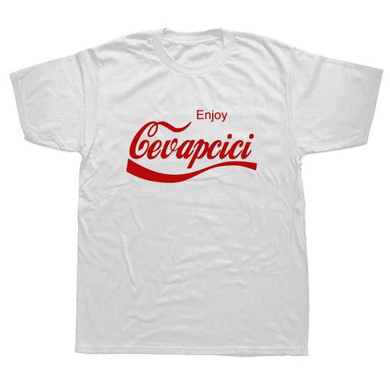 Enjoy Cevapcici Rot T-Shirt Print für Herren Baumwolle Neu Cool Tee Cola Parody Retro Vintage Balkan Kroatien Serbien Mazedonien Cevape