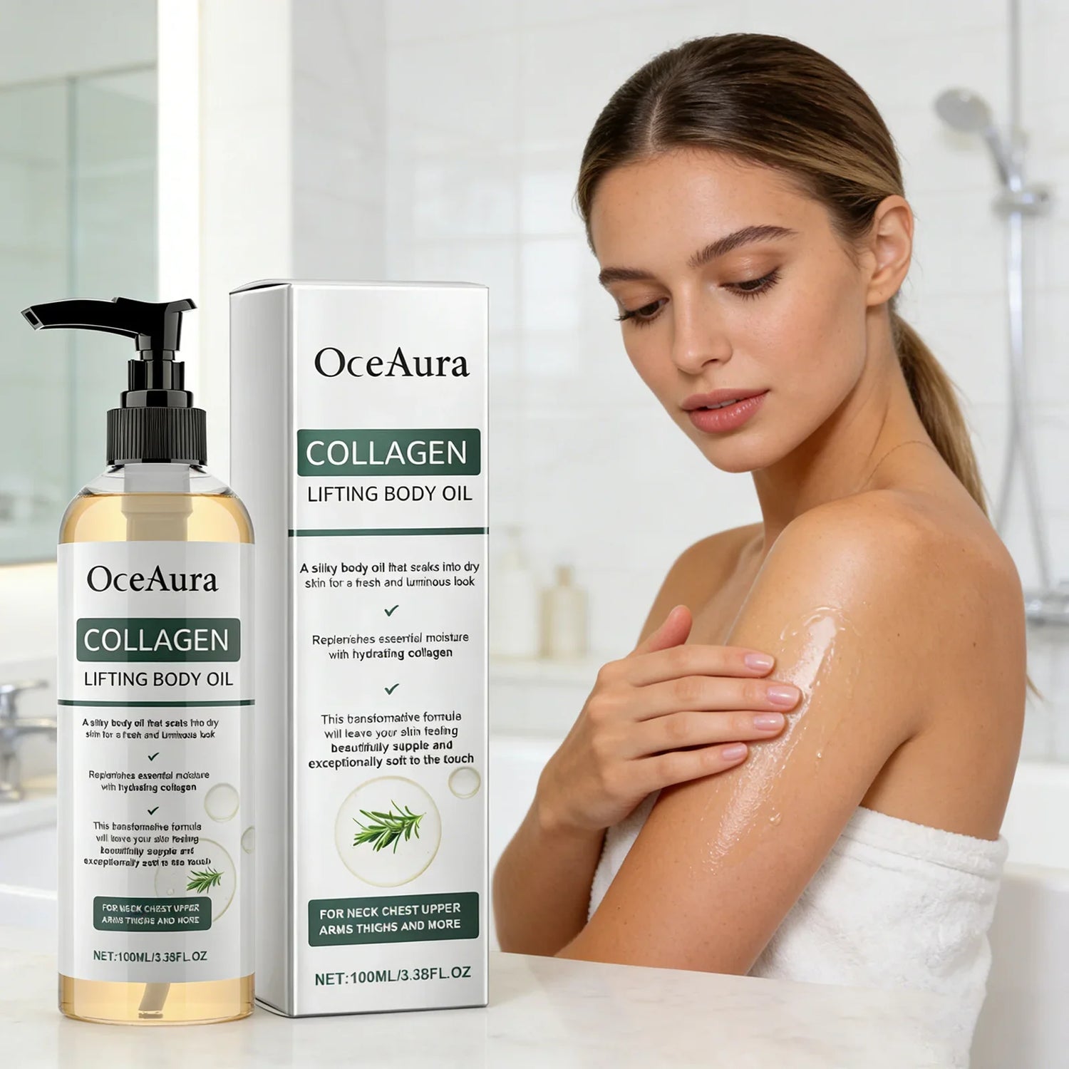 Collagen Firming Body Oil 100ml Enhance Skin Elasticity &amp; Tighten Deep Hydration Moisturizing Refreshing Rosemary Non-Greasy Oil