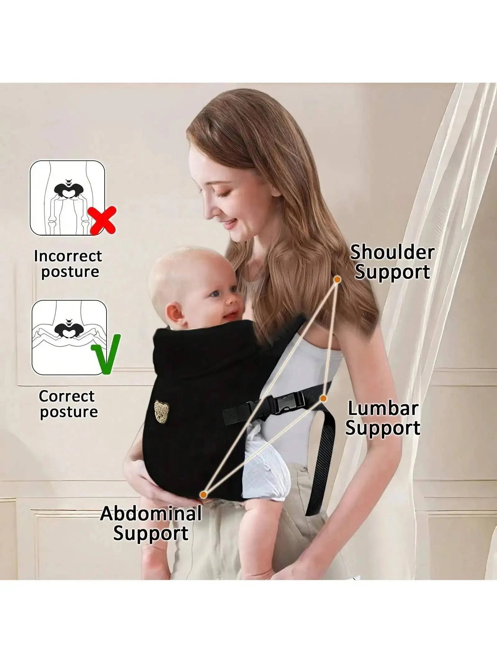 Ergonomic SHOPEZRA 1-piece multifunctional baby carrier with adjustable straps, designed for comfortable front and back carrying.