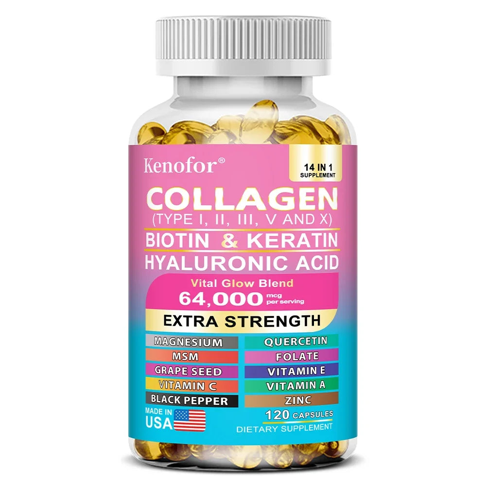 14 IN 1 Collagen Capsules - Biotin &amp; Keratin Skin Care Product Booster Anti Aging Whitening Skin Nail and Hair Care Supplement