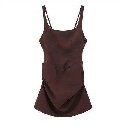 2026 New Sexy Women Square-neck Halter Mini Dress Pleated Sleeveless Backless High Waist Bodycon Dresses Summer Lady Party Robes by Dropshipman