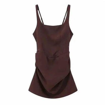 2026 New Sexy Women Square-neck Halter Mini Dress Pleated Sleeveless Backless High Waist Bodycon Dresses Summer Lady Party Robes by Dropshipman