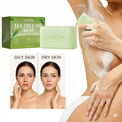 Tea Tree Oil Soap Bar for Men &amp; Women, Deep Cleansing, Soothing for Dry Skin, Body Odor Care, Exfoliates &amp; Firms Skin, 100g