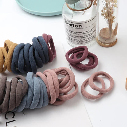 Everyday Gentle Hair Ties Set of 50, Breathable Fabric Hair Bands for Smooth Styling (Neutral Colors)