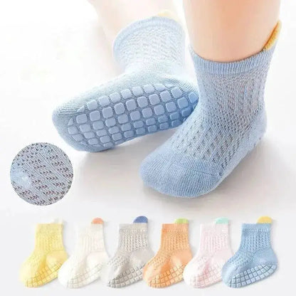 3pairs/lot RAISE 6 Colored Non-slip Baby Girl Sock Breathable Thin Infant Girl Cotton Socks Kids Mesh Socks Children&
