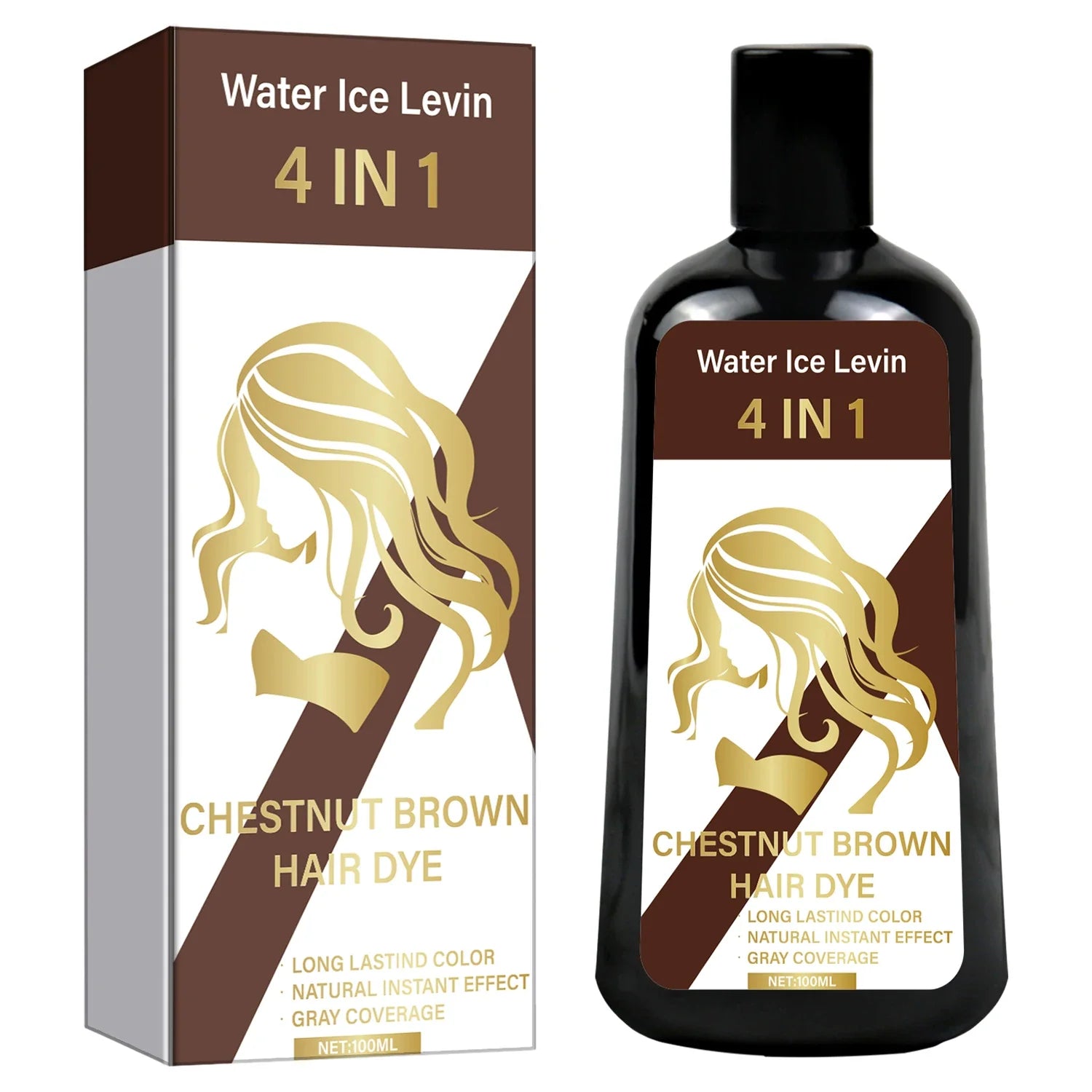 4-in-1 Chestnut Brown Hair Dye Shampoo for Long-Lasting Color &amp; Natural Instant Gray Coverage, Ginger &amp; Ginseng Enriched.