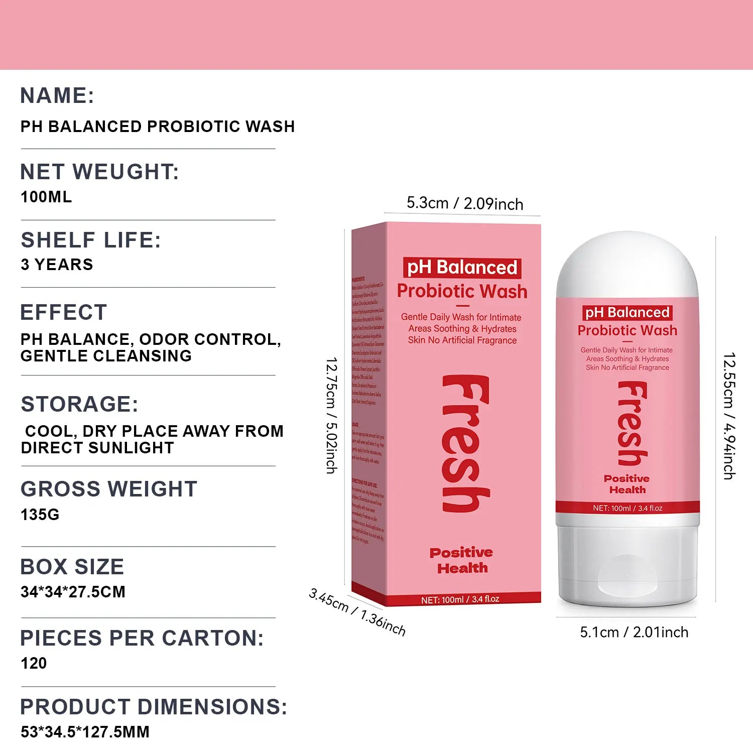 pH Balanced Probiotic Wash Odor Control, pH Balance, Dryness &amp; Support for Intimate Areas Probiotics &amp; Lactic Acid ,100ml