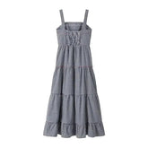 HXAO Embroidery Plaid Long Dresses Women Sleeveless Slip Midi Dress Woman Pleated Backless Beach Dress Vintage Summer Dress SHOPEZRA L.L.C.