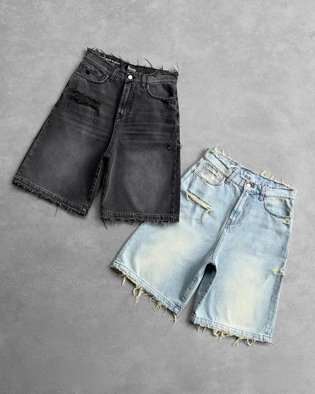 Y2k Black Punk Wash Baggy Work Shorts Men Women Summer Hip Hop Ripped Hole Denim Shorts Raw Edge Casual Jorts Streetwear by Dropshipman