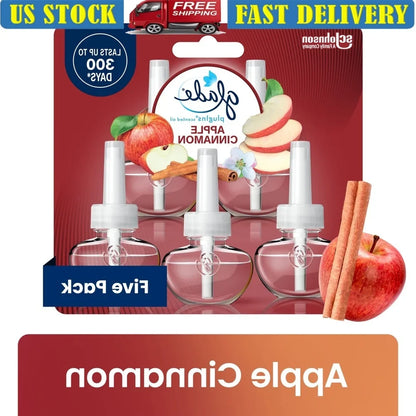 Apple Cinnamon PlugIns Scented Oil Refills 5 Pack Air Freshener Essential Oil Infused Wall Plug In Home Fragrance 60 Days