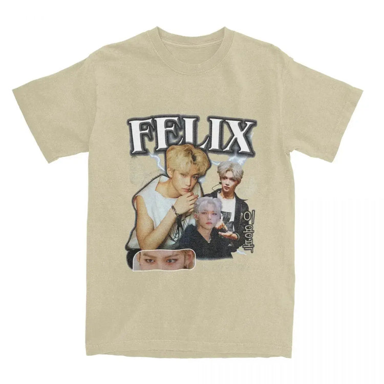 Men FELIX Korean Kpop Singer T Shirts Idol Cotton Clothing Summer Vintage Short Sleeve T-Shirt O Neck Harajuku Tshirt SHOPEZRA L.L.C.
