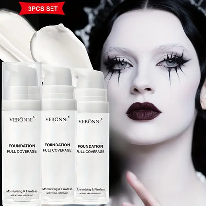 White Liquid Foundation, Full Coverage Heavy Duty Coverage, Creamy Liquid Formula for Goth Makeup, Cosplay, Long-Lasting Matte