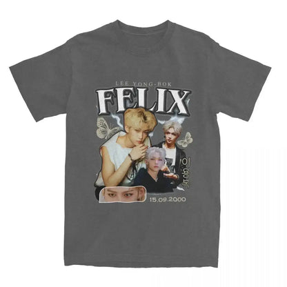 Men FELIX Korean Kpop Singer T Shirts Idol Cotton Clothing Summer Vintage Short Sleeve T-Shirt O Neck Harajuku Tshirt by Dropshipman