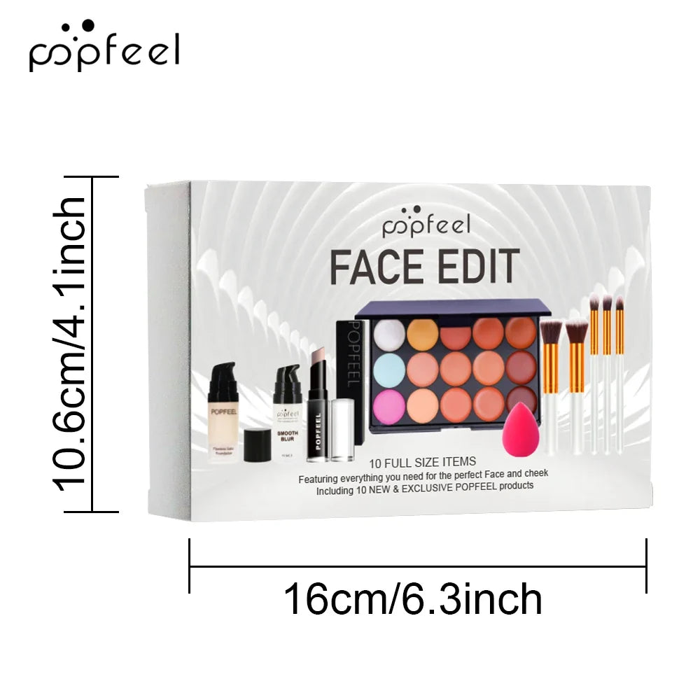 POPFEEL 10-Piece Face Makeup Set - Beginner-Friendly Foundation, Concealer &amp; Brush Combo - Complete Face Makeup Kit for Flawless