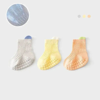 3pairs/lot RAISE 6 Colored Non-slip Baby Girl Sock Breathable Thin Infant Girl Cotton Socks Kids Mesh Socks Children&