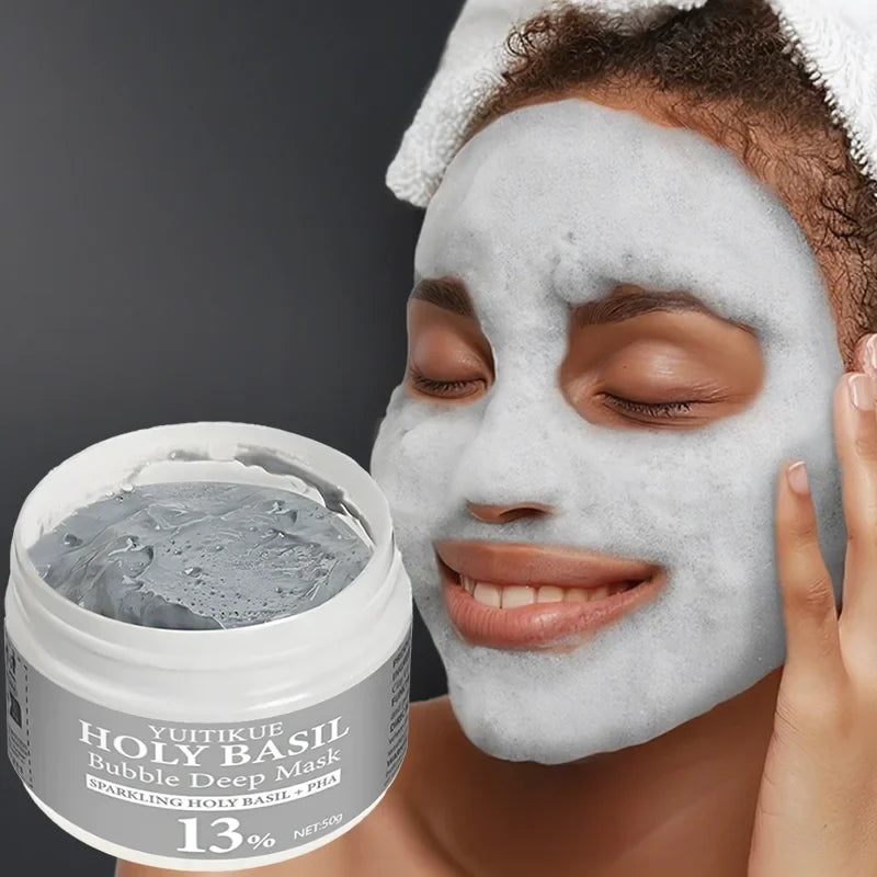 YUITIKUE Holy Basil Bubble Clay Mask w/ 13% PHA &amp; 22% Natural Clay - Self-Foaming Deep Cleansing, Oil Control &amp; Pore Purifying
