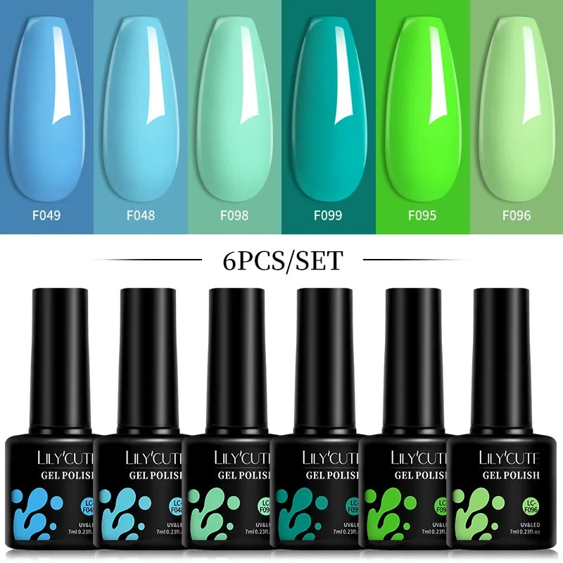 LILYCUTE 6Pcs 7ML Gel DIY Nails Polish Set Bright Pink Nail Charms Soak Off UV LED Gel Varnish Nail Art Design Accessories