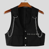 INCERUN Men Vests Solid Color Chain Decoration V Neck Sleeveless Crop Tops Men Streetwear Fashion Casual Male Waistcoats S-3XL SHOPEZRA L.L.C.